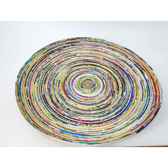 Handmade Magazine Recycled Round Paper Bowl Folk Art - Picture 3 of 7